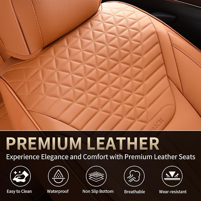 Car Seat Covers for Front Seats, Universal Seat Cushion 2 Seats, Car Seat Protector Waterproof, Premium Leather Automotive Seat Covers for Most Cars, Sedans, SUVs, and Trucks-Brown - Image 4