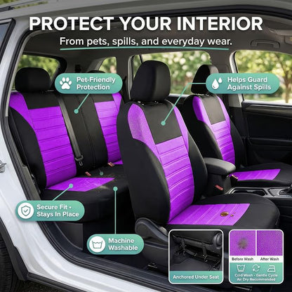 FH Group Automotive Car Seat Covers Full Set Premium 3D Air Mesh Front Seat Covers, Airbag Compatible & Split Bench Cover Universal Fit Interior Accessories for Cars Trucks and SUVs - Purple - Image 6