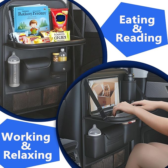 Car Backseat Organizer with Tray, Back of Car Seat Storage Caddy for Kids | Waterproof, Universal Fit | Sturdy Back Seat Organizer with Touch Screen for Tablet, Snacks, Drinks, Tissues... | 1 Black - Image 6
