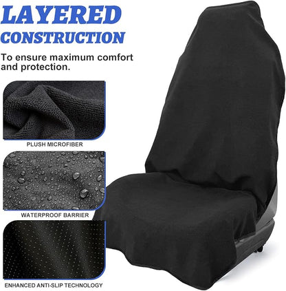 BOPUOVRE Car Front Seat Cover Waterproof Sweatproof Universal Fit | Fits All Cars Trucks Gym Sports Beach 3 Layer Non Slip Machine Wash Stain Protection Black 2 Piece - Image 4