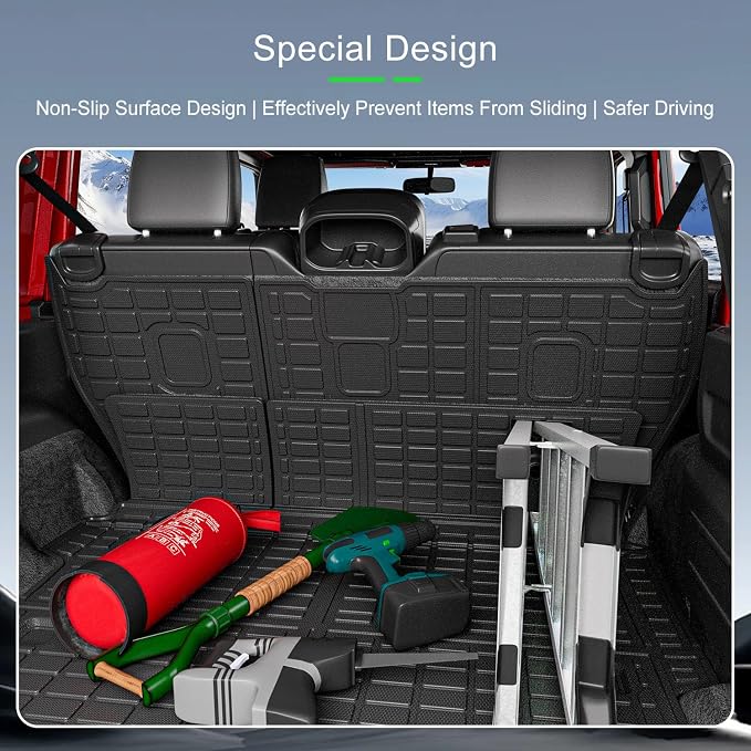 xipoqix Cargo Mat Compatible with 2018-2026 Jeep Wrangler JL Unlimited 4X4 | Backrest Mat TPE Cargo Liner TPE Replacement for 2018-2026 Jeep Wrangler JL Accessories (Trunk Mat+Backrest Mats) - Image 4