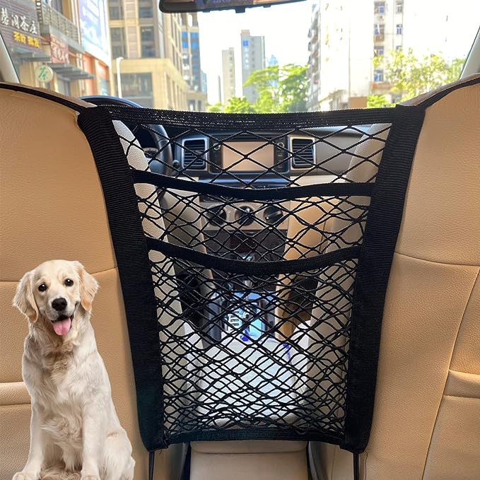 3-Layer Stretch Car Mesh Organizer, Car Seat Net, Dog Net for Barrier | 3-Layer Stretch Car Back Seat Mesh Organizer, Seat Back Net Bag, Dog Car Net Barrier, Kid Backseat Barrier, Storage Net Pouch by Unknown