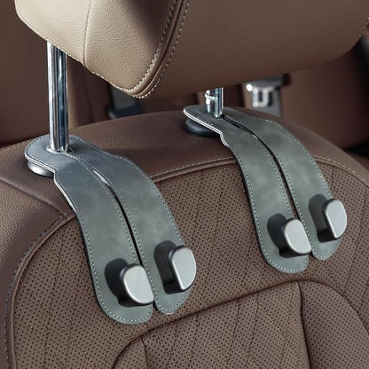 CoBak Purse Hook for Car - Universal Premium Stitched Leather and Aluminum-Magnesium Alloy Double Car Seat Back Storage Hook for Purses, Handbags, Bags (2 Pack),Gray by PopulartabletcasebrandWegivepeoplethebestdesignofprotectingvariouselectronicdevices