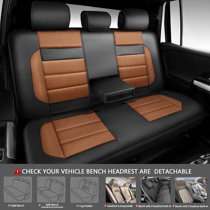 CAR PASS Memory Foam Seat Covers Full Sets, Airy Cool Mesh Thick Car Seat Covers, Leather Car Seat Covers 5 Seats Airbag Compatible, Universal Automotive Comfort for Most Cars, Trucks, SUV, Brown - Image 3