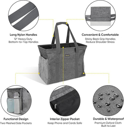 BALEINE Extra Large Utility Tote Bag with Reinforced Wire Frame, Reusable Grocery Bag for Shopping, Picnic (Grey, 16.5''x14''x10'') - Image 4