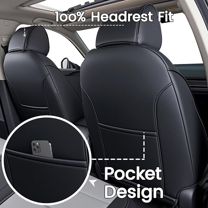 HKZ Custom Fit Civic Seat Cover Full Set for Honda Civic 4 Door Sedan-Only (2022 2023 2024 EX)&(2025-2026 Sport),5-Seats Full Set,Leather Seat Protector(Grey) - Image 4