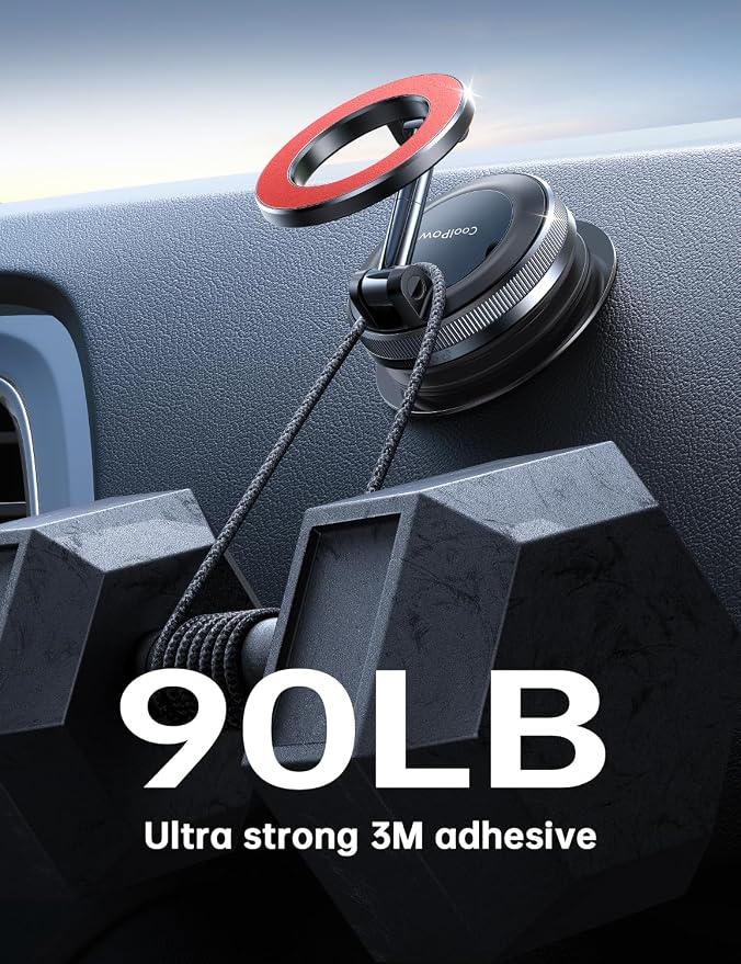 Coolpow【Newest Vacuum Magnetic Phone Holder for Car Phone Holder Mount【Movable Vacuum Suction】 Magsafe Car Mount Cell Phone Holders for Your Car Accessories for Women Men for iPhone 17 16-red | 【26 x N58 Magnets】360° Rotation, Magnetic Car Phone Holder... - Image 5