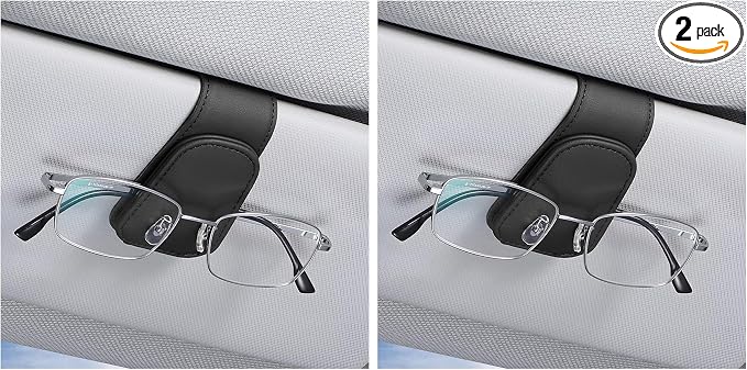 AICEL Sunglasses Holders for Car Sun Visor, Leather Eyeglasses Hanger Mounter, Magnetic Glasses Holder and Ticket Card Clip, Auto Interior Accessories Universal for SUV Pickup Truck (Pack of 2) by AICEL