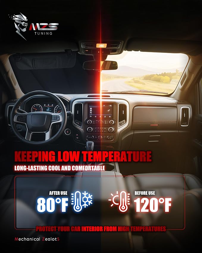 MZS Windshield Sun Shade Compatible with Sonata 2024-2026 | 6-Layer Heat Insulation, 99% UV Blocking, Keeps Interior Cool, Full Coverage Visor, Foldable Car Window Sunshade, Storage Bag - Image 4