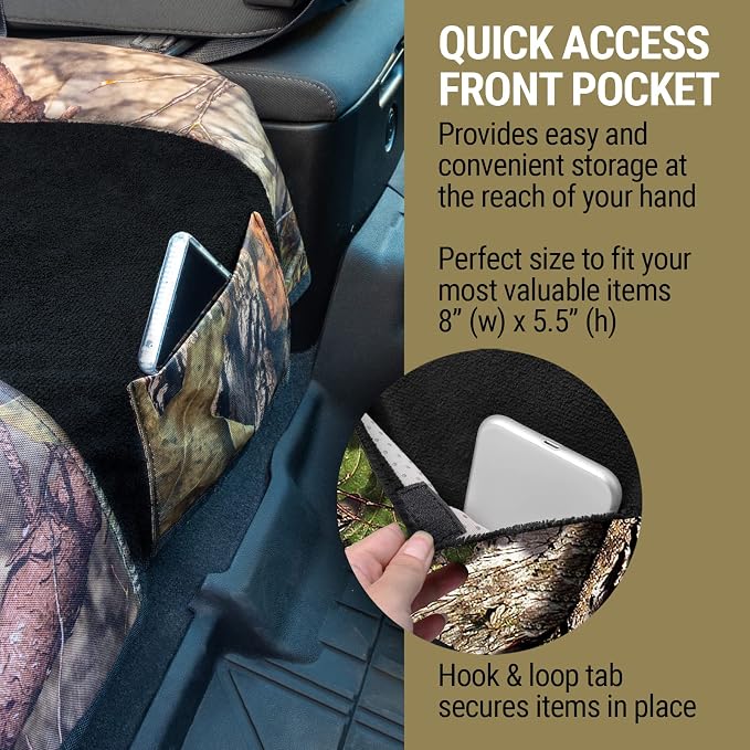 Season Guard Mossy Oak Camo Car Seat Cover Towel Protector; Great for After Gym Workouts, Dogs, Kids, and Outdoor Activities; Universal Fit for Cars SUVs MiniVans Trucks, EZ fit, Non Slip Grip, 2pc - Image 5