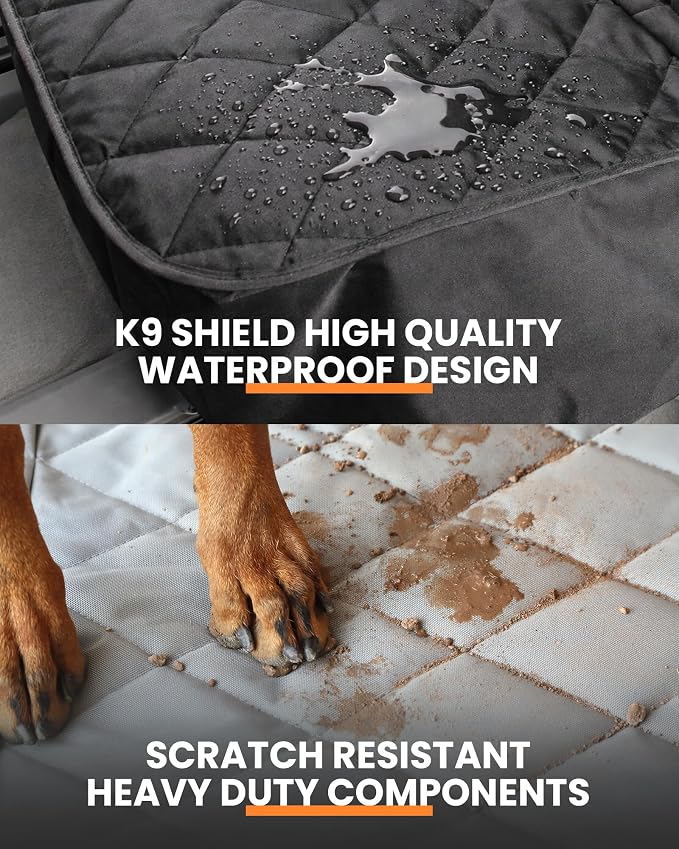 4Knines Dog Rear Seat Cover for Fold Down Seats - Fitted, Grey Regular | Heavy-duty split design fits 60/40 and 50/50 fold-down seats. No Hammock. K9-Shield waterproof layer. Non-slip backing. - Image 7