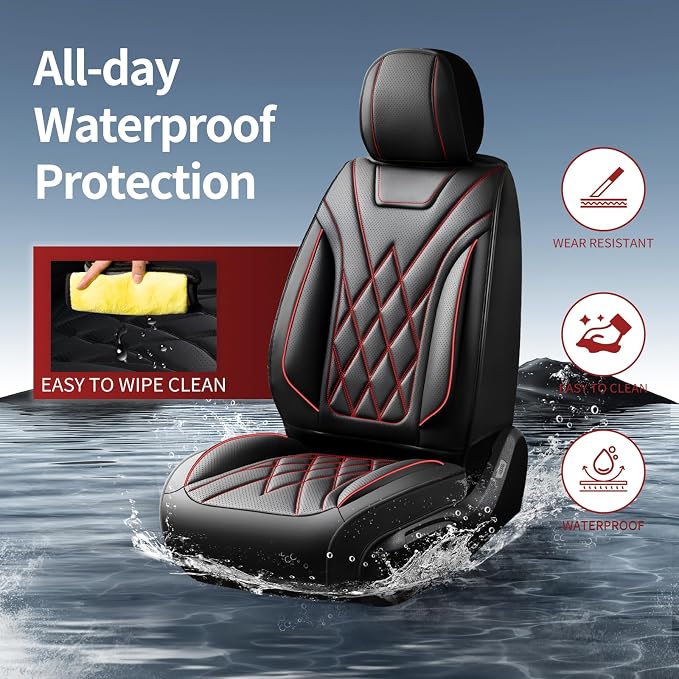 Car Seat Covers Compatible with GMC Yukon 2007-2025 2026 - Full Set 5 Seats Luxury Leather All-Weather Seat Cushions & Protectors, Waterproof & Breathable, Airbag Compatible (Redline) - Image 3