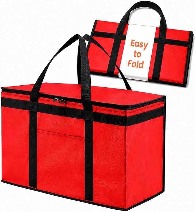 NZ home Insulated Food Bag, Portable Cooler Tote (2XL, Red, 1 Pack) | Large thermal bag, For cold & hot food, Soft sided cooler, Heavy duty carrier, Grocery shopping, Food delivery, Catering bag by NZhome