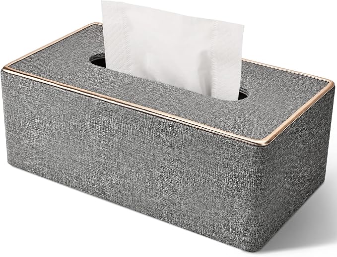 Tissue Box Cover Rectangular, PU Leather Tissue Box Holder for Kleenex, Napkin,Tissue Box Covers Rectangle for Bathroom Car Home Office Decorative 9.84"X5.63"X4.53" Grey by GORESE