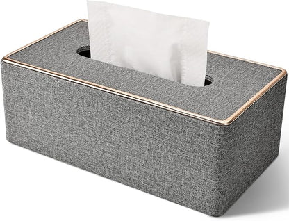 Tissue Box Cover Rectangular, PU Leather Tissue Box Holder for Kleenex, Napkin,Tissue Box Covers Rectangle for Bathroom Car Home Office Decorative 9.84"X5.63"X4.53" Grey by GORESE