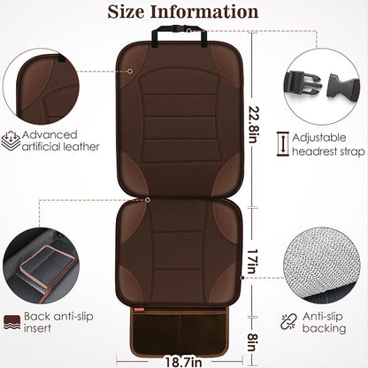 Sinvitron Car Seat Protector for Child Car Seat, Waterproof Car Seat Cover for Leather and Fabric Seats, 2 Mesh Pockets, Non-Slip Bottom, Thick Padding Cushion(1 Pack, Brown) - Image 3