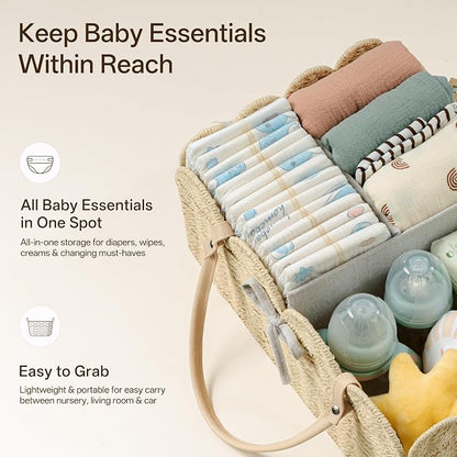 Angelhood Paper Rope Diaper Caddy, Scalloped Baskets with Removable Divider | Woven Floral Baby Diaper Organizer for Changing Table,Baby Shower Gifts,Portable Car Organizer for Diapers - Image 3