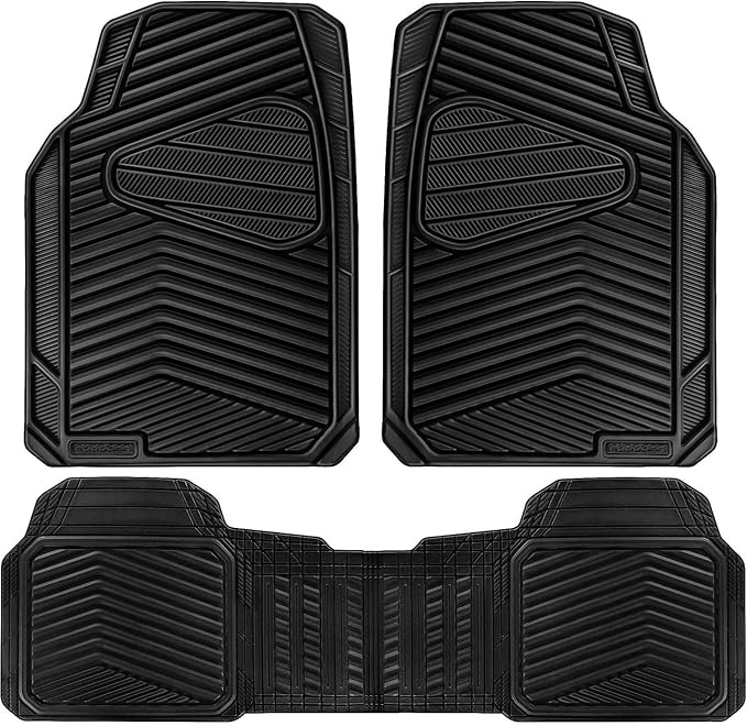CAR PASS Rubber Car Mats, Waterproof Car Floor Mats All Weather,Car Mat Full Set 3 Piece, Automotive Floor Mat Trim to Fit for Cars Sedans SUVs Trucks, Anti-Slip Easy Clean, All Black by CARPASS