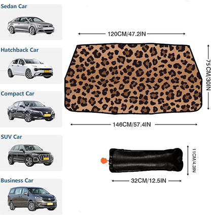 Socira Leopard Print Car Windshield Sunshade Umbrella, 57" x 30" | Blocks UV Rays Keeps Car Cool Foldable Compatible with Most Cars Trucks SUVs Umbrella Sun Shade Cover Sunshade Accessories - Image 3