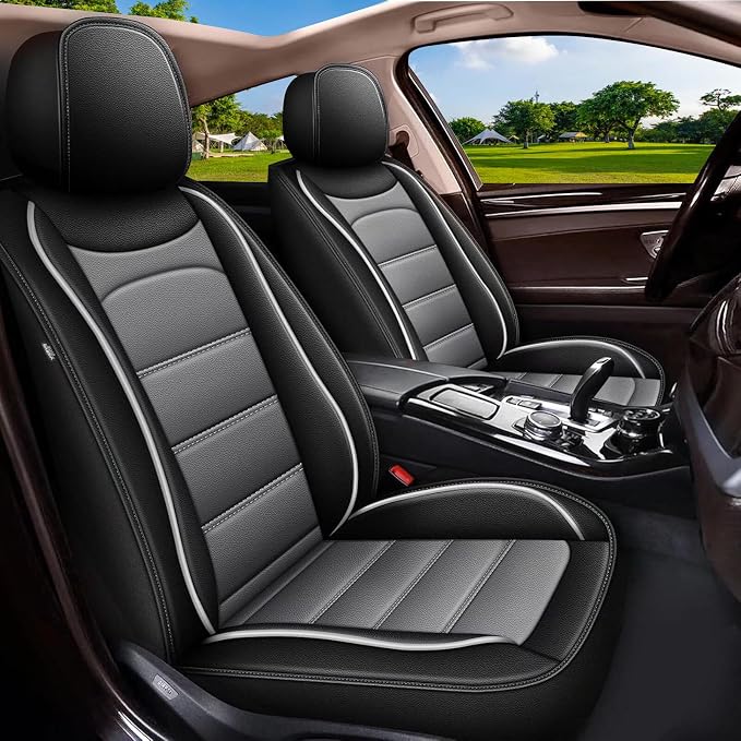 IKABEVEM Car Seat Covers Fit for Honda Fit 2007-2020: Full Set Luxury Leather Automotive Seat Covers, Car Seat Protector(5 Seats, Black&Grey) by IKABEVEM