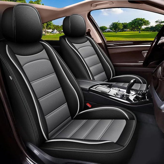 IKABEVEM Car Seat Covers Fit for Honda Fit 2007-2020: Luxury Leather Automotive Front Seat Covers, Car Seat Protector(2PCS Front, Black&Grey) by IKABEVEM