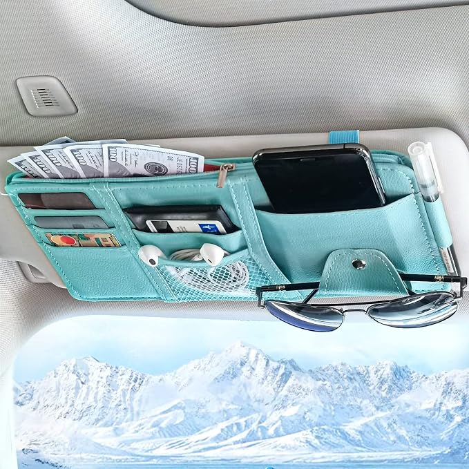 Keedolla Blue Car Sun Visor Organizer, Auto Car Sun Visor Gift Card Holder Storage Organizer Travel Document Holder with Zipper Pocket for Sedan, Trucks, SUV by Keedolla