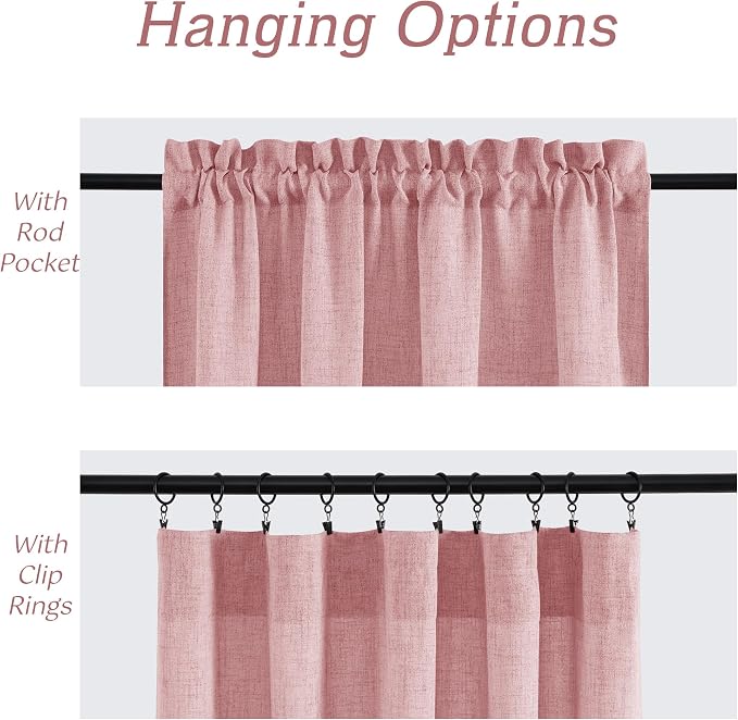 RYB HOME Linen Textured Semi Sheer Curtains 63 inches Long for Living Room | Half Privacy, Light Filtering, Faux Linen Blend, Office Nursery Laundry Dorm Bathroom, Peach Blush, 2 Panels Set - Image 5
