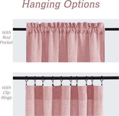 RYB HOME Linen Textured Semi Sheer Curtains 63 inches Long for Living Room | Half Privacy, Light Filtering, Faux Linen Blend, Office Nursery Laundry Dorm Bathroom, Peach Blush, 2 Panels Set - Image 5