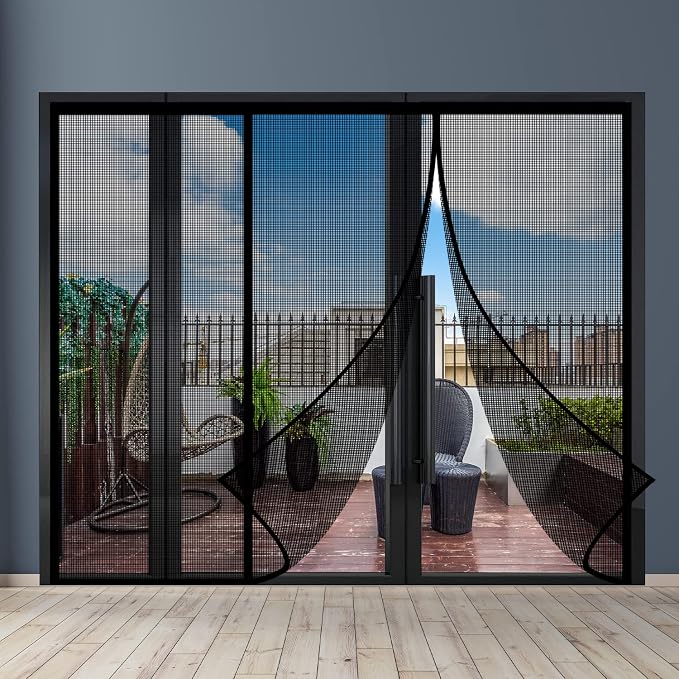 Magnetic Door Screen Fit Door Size 72 x 80 Inch, Sunmoxia Durable Reinforced Fiberglass Mesh Curtain, Heavy Duty Screen Door with Full Frame Hook & Loop for Sliding Doors,Patio by Sunmoxia