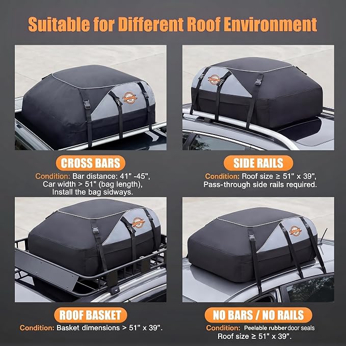 Sailnovo 20 Cu Ft Rooftop Cargo Carrier, Waterproof Soft Shell Roof Bag | Fits Vehicle with/without Rack, Anti-Slip Mat, 6 Reinforced Straps, 6 Door Hooks, Ideal for Camping and Road Trips - Image 2