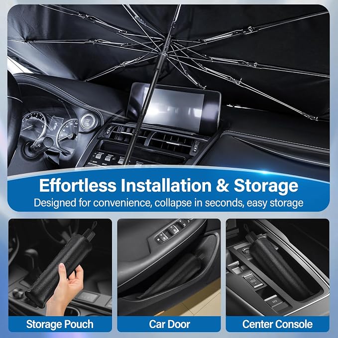 Windshield Sun Shade Umbrella, Blocks UV Rays & Heat, 57"x31.5", Star | Foldable Umbrella Structure Easy Storage, Blocks 99% UV Rays, Fits Most Car Windshields, Protects Interior from Fading - Image 7