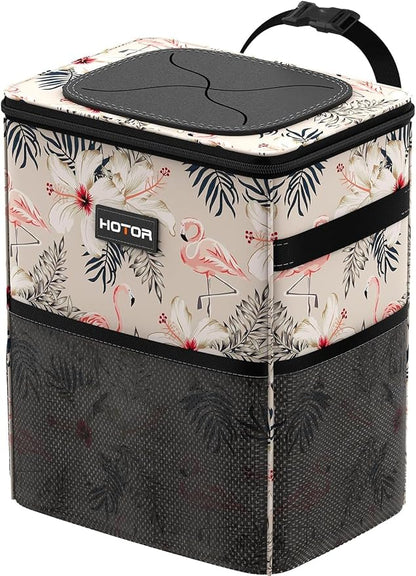HOTOR Car Trash Can, Compact Waterproof Organizer, Leak-Proof Bin, 2-Gallon | Flamingo, Multifunctional Car Accessory with Adjustable Straps & Magnetic Snaps for Interior Car Storage by HOTOR