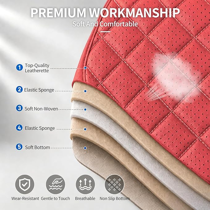 Fit Canyon Car Seat Covers for GMC Canyon 2015-2025 2026 - Luxury Leather, Anti-Slip, All-Weather, Waterproof & Breathable, Airbag Compatible, 2 Front Seats Only (Red) - Image 7