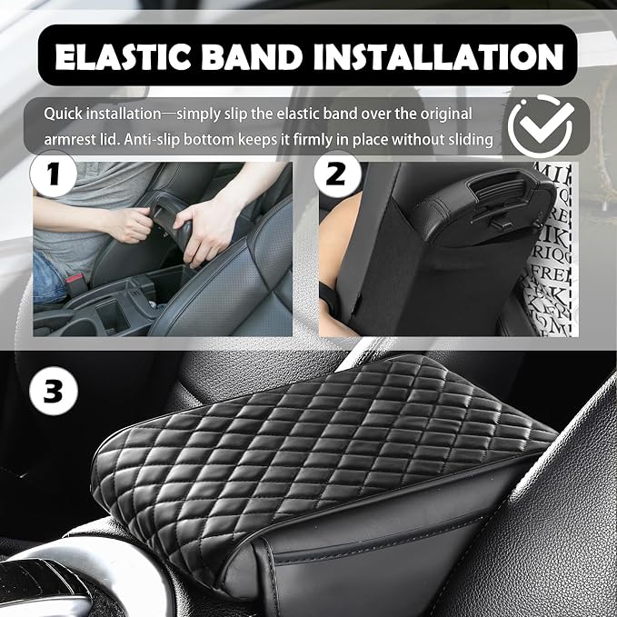 Thickened Car Center Console Cover with Side Pockets,Diamond Lattice Arm Rest Cover for Car Provides Comfortable Support,Leather Cars Middle Console Covers as Cars Accessories Interior - Image 6