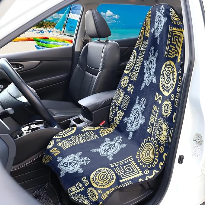 Car Seat Cover Protector Front Seats Only Anti-Slip Back Fabric Easy to Install Waterproof Bucket Towel Seat Covers for Trucks SUV Jeep(Aztec Sea Turtle,2Pcs) - Image 2