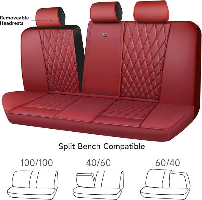 CAR PASS Piping Luxury Faux Leather Seat Covers Full Set, Premium Delux Anti-Slip Waterproof Automotive Seat Cover Universal Fit for Sedans Suvs Vans Trucks, Armrest & Airbag Compatible, Burgundy Red - Image 4
