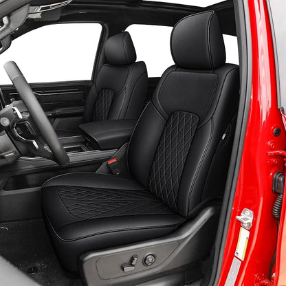 AOMSAZTO Custom Fit Seat Covers for Dodge RAM 1500 2019-2026 Crew Cab Truck | Black lattice Seat Covers, Pickup Truck, Premium Faux Leather, Perfect Fit, Breathable, Water Resistant, Airbag compatible by AOMSAZTO