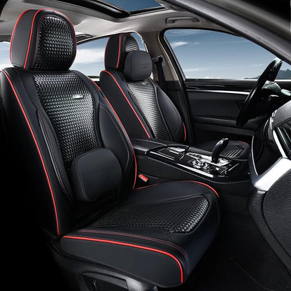 Coverado Seat Covers, Car Seat Covers Front Seats, Waterproof Nappa Leather Auto Seat Cover with Lumbar Head Pillow, Black Redline Seat Covers Carseat Cover Universal Fit for Most Cars by COVERADOAUTO