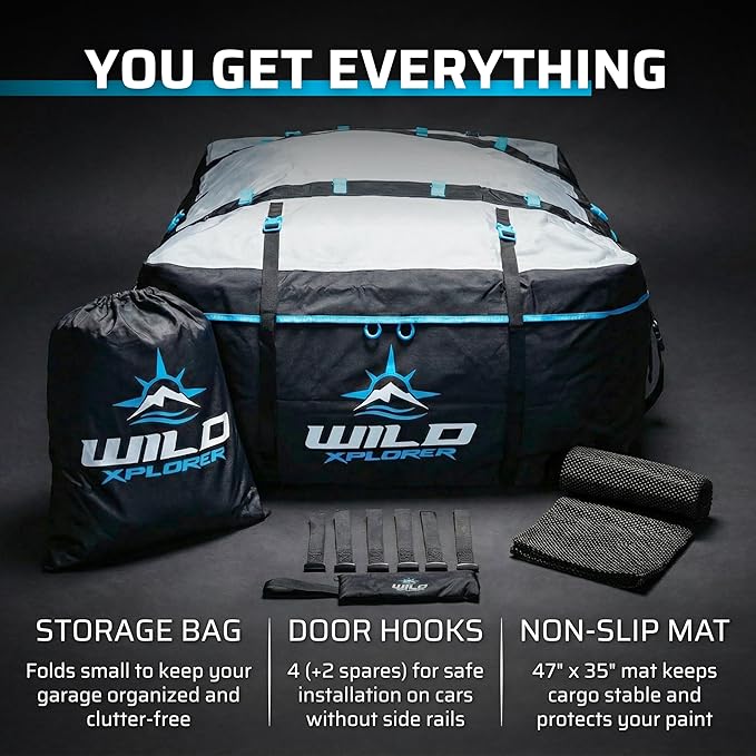 Rooftop Cargo Carrier 23 Cu Ft, Waterproof Soft Shell Roof Bag | Heavy Duty Car Top Luggage Cargo Bag with Patented Door Hooks, Protective Mat and Storage Bag (49 x 37 x 22 in, XXL) - Image 6