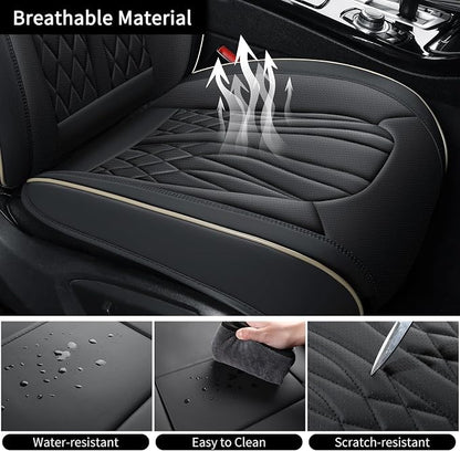 MINGBRON Seat Covers for Cars, Waterproof Seat Covers, Leather Car Seat Covers 2 Pack, Universal Seat Cushion Protector for Most Cars Black&Beige Line - Image 5