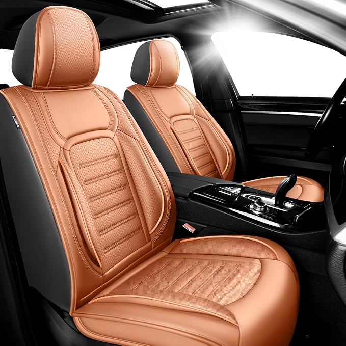 Fit Yaris Car Seat Covers for Toyota Yaris 2007-2019 2020 -Premium Leather, Waterproof，Breathable，All-Weather Seat Cushion Protecto & Airbag Compatible, 2 Front Seat Brown by Unknown