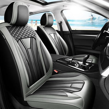 Fit Tundra Premium Leather Car Seat Covers for Toyota Tundra 2007-2025 2026 - Waterproof，Breathable，All-Weather Seat Cushion Protecto & Airbag Compatible, Full Set Gray&Black by Unknown