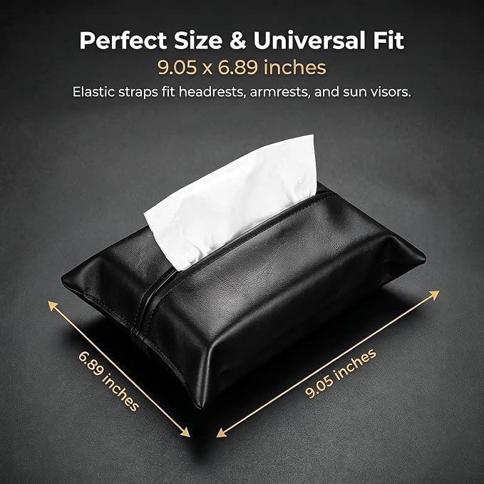1 PC Car Tissue Holder, Soft-Leather Car Napkin Holder for Seat Back Armrest, Easy Access While Driving, Universal for Most Cars, Trucks, SUVs (Black #2) - Image 2