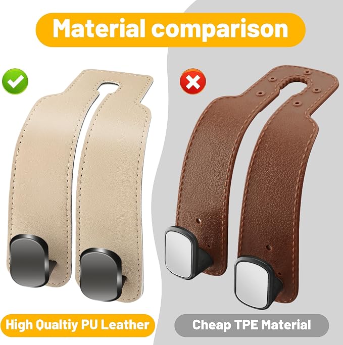 Amelity Car Headrest Hooks, Purse Hook for Car 2 Pack Beige | Universal Car Interior Accessories for Women, Available in 2/4 Pack, Storage Hanger Holds Purses, Backpacks, Grocery Bags - Image 3