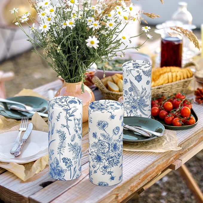 Zonon 16 Pcs Vintage Floral Round Tissues Box Car Holder with Facial Tissue Bulk Blue Flower Travel Tubes for Car with 50 Sheets Christmas Cylinder Face Towel Fit for Cup Holder Round Container - Image 6