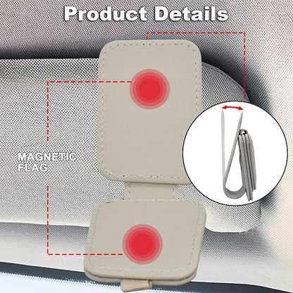 2 Pack Magnetic Leather Car Sunglass Holder, Beige | Leather Glasses Eyeglass Hanger Clip for Car, Sunglass Clip Glasses Holder for Car Visor - Image 3