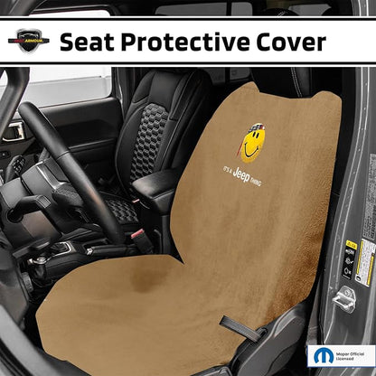 Seat Armour Seat Protector Towel 'Jeep Smiley Face' - Soft Machine Washable Jeep Seat Cover Towel - Easy to Install, Multipurpose Jeep Seat Towel - Tan - Image 2