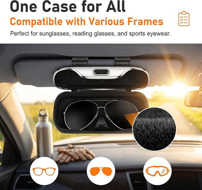 Car Visor Sunglass Holder, Anti-scratch Eyeglasses Storage Protection Case, One-press Open Organizer Box with Clips, Universal Interior Accessory for SUVs Sedans Trucks (Black) - Image 6