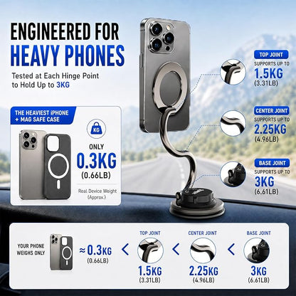 MagSafe Phone Mount, 175mm Long Arm Dashboard Holder | Full Phone Visibility – Designed for Large Dashboard Displays Without Blocking Your Screen - Image 7