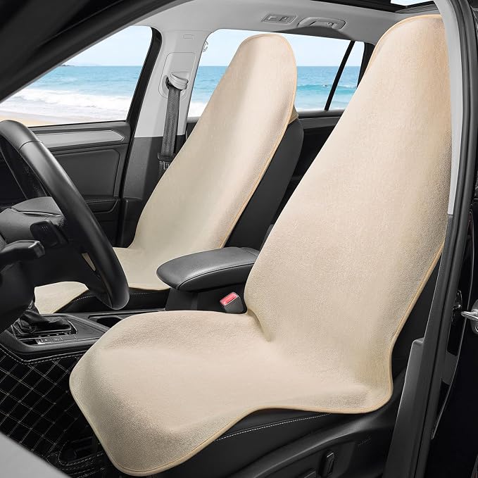 Waterproof Car Seat Cover Full Sets Interior Sets Universal Fits Car Sweat Towel for Trucks SUV Van Car Seat Protector Beige Protector Cloth Seats Pack of 3 - Image 2